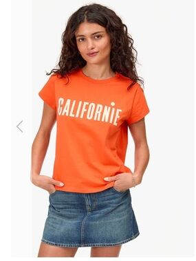 CLARE V Womans CLASSIC TEE CALIFORNIE orange white XS casual luxury SPELLOUT